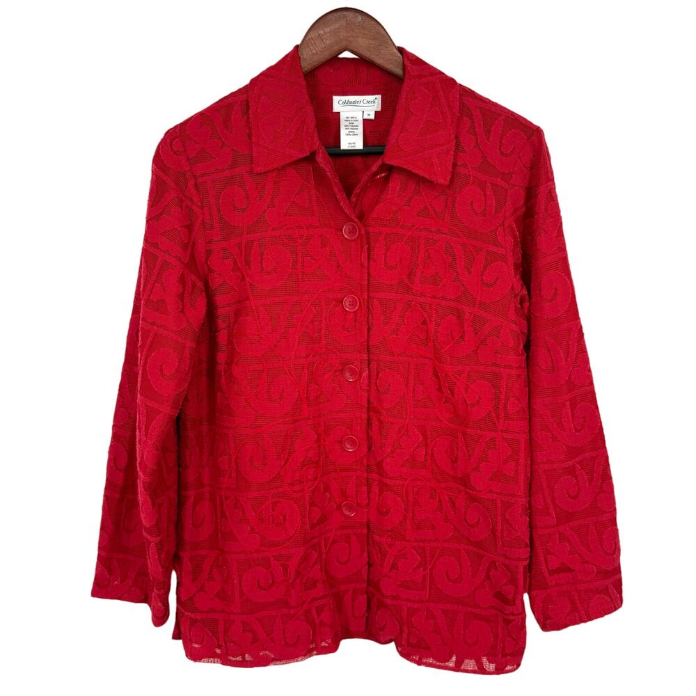 Coldwater Creek Sz Medium Red Lined Lightweight Jacket Shirt Top Christmas